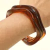 Fashnzfab 3pcs - Wavy Resin Multi Layered Bangle Bracelets In Brown