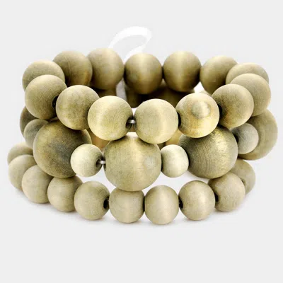 Fashnzfab 3pcs - Wood Ball Ribbon Stretchable Bracelets In Gray