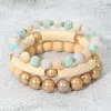 Fashnzfab 3pcs - Wood Faceted Beaded Stretch Bracelets In Gold