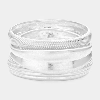 Fashnzfab 3pcs - Worn Metal Multi Layered Bangle Bracelets