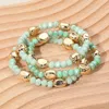 Fashnzfab 3pcs - Worn Metal Pebble Beaded Stretch Multi Layered Bracelets Gold, Mint In Multi