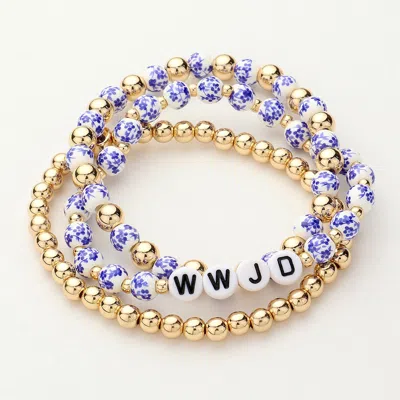 Fashnzfab 3pcs - Wwjd Message Beaded Stretch Multi Layered Bracelets - Blue