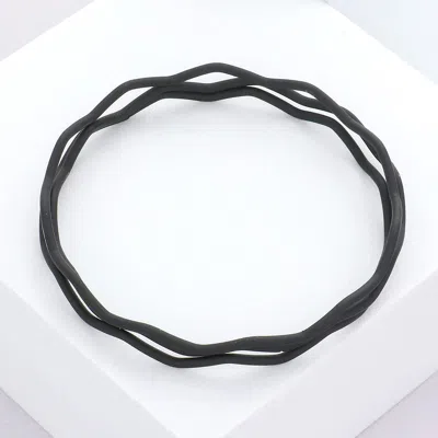 Fashnzfab 3pcs - Zigzag Chevron Wavy Bangle Bracelets In Black
