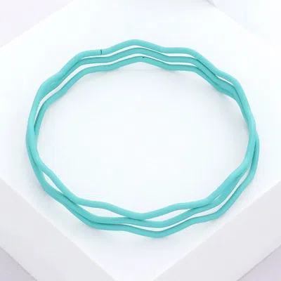 Fashnzfab 3pcs - Zigzag Chevron Wavy Bangle Bracelets In Blue