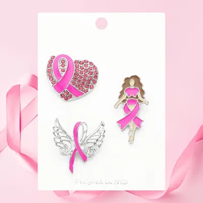 Fashnzfab 3pcs - 1" L - 1.5" L Pointed Heart Angel Wings Afro Girl Pin Brooches In Pink