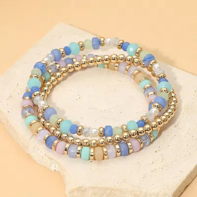 Fashnzfab 3pcs - Beaded Stretch Multi Layered Bracelets In Blue
