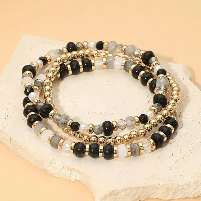 Fashnzfab 3pcs - Beaded Stretch Multi Layered Bracelets In Gold