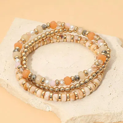 Fashnzfab 3pcs - Beaded Stretch Multi Layered Bracelets In Neutral