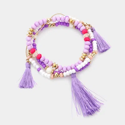 Fashnzfab 3pcs - Beaded Tassels Bracelets Lavender In Pink