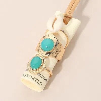 Fashnzfab 3pcs - Boho Shell Semi Precious Oval Stone Accent Statement Ring Set In Gold