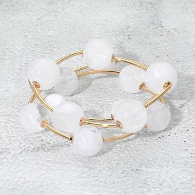 Fashnzfab 3pcs - Bold Beaded Wire Beaded Stretch Multi Layered Bracelets In Gold
