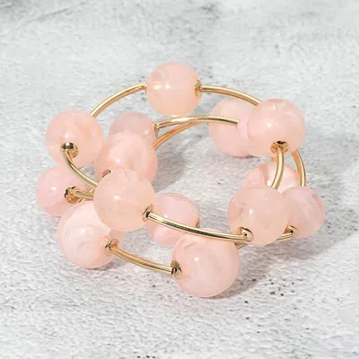 Fashnzfab 3pcs - Bold Beaded Wire Beaded Stretch Multi Layered Bracelets In Gold
