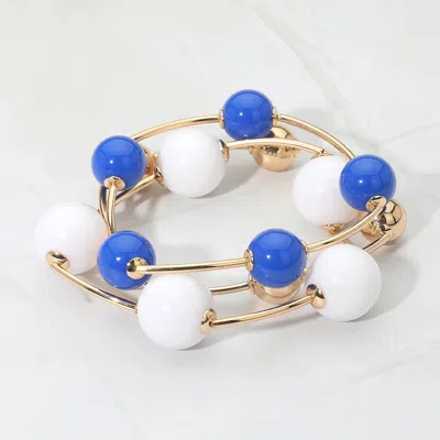 Fashnzfab 3pcs - Bold Bubble Beaded Stretch Multi Layered Bracelets In Blue