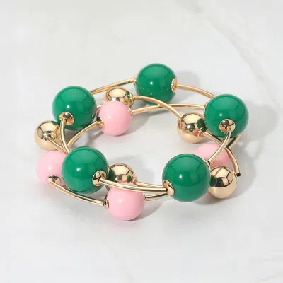 Fashnzfab 3pcs - Bold Bubble Beaded Stretch Multi Layered Bracelets In Pink