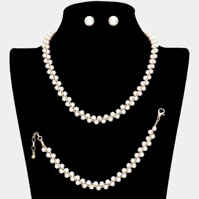 Fashnzfab 3pcs Braided Chain Pearl Necklace Jewelry Set In Multi
