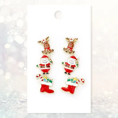 Fashnzfab 3pcs - Christmas Theme Enamel Stud Earrings In Multi