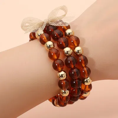 Fashnzfab 3pcs- Chunky Metal Resin Ball Beaded Stretch Multi Layered Bracelets In Black