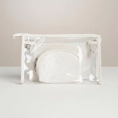 Fashnzfab 3pcs - Clear Travel Cosmetic Pouch Bag Set In White