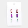 Fashnzfab 3pcs - Colorful Rectangle Stud Earrings In Multi