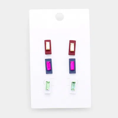 Fashnzfab 3pcs - Colorful Rectangle Stud Earrings In Multi