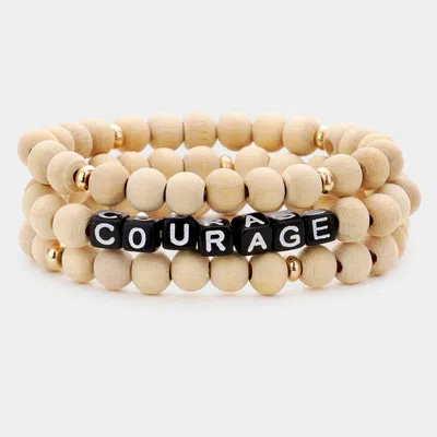 Fashnzfab 3pcs - Courage Wood Ball Layered Stretch Bracelets Black, Neutral In Gold
