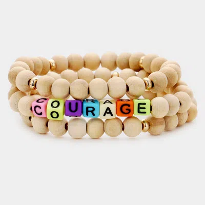 Fashnzfab 3pcs - Courage Wood Ball Layered Stretch Bracelets Multi, Neutral In Silver