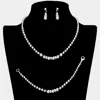 Fashnzfab 3pcs Crystal Detail Pearl Necklace Jewelry Set In Blue