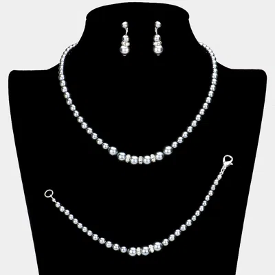 Fashnzfab 3pcs Crystal Detail Pearl Necklace Jewelry Set In Blue