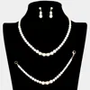 Fashnzfab 3pcs Crystal Detail Pearl Necklace Jewelry Set In White