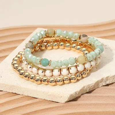 Fashnzfab 3pcs - Crystal Metal Ball Faceted Beaded Stretch Multi Layered Bracelets In Gold