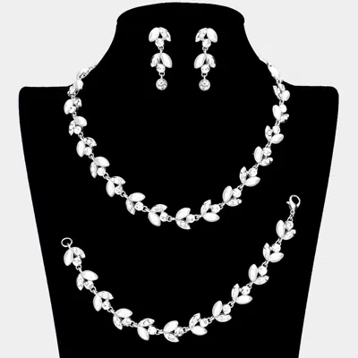 Fashnzfab 3pcs Crystal Rhinestone Pearl Leaf Cluster Necklace Set In Multi