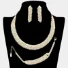Fashnzfab 3pcs Curved Rhinestone Necklace Jewelry Set In Gold