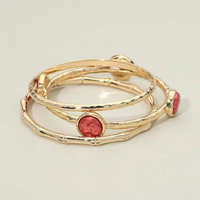 Fashnzfab 3pcs - Disc Accent Multi Layered Bangle Bracelet In Red