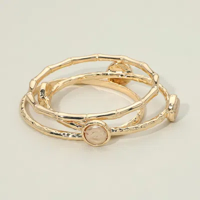 Fashnzfab 3pcs - Disc Accent Multi Layered Bangle Bracelet In Gold