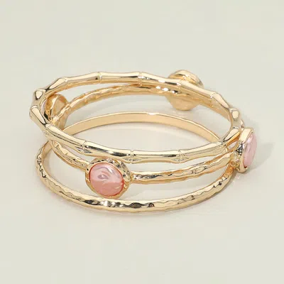 Fashnzfab 3pcs - Disc Accent Multi Layered Bangle Bracelet In Pink