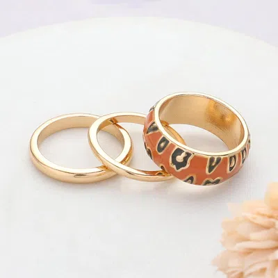 Fashnzfab 3pcs - Enamel Leopard Patterned Metal Band Mixed Rings In Silver