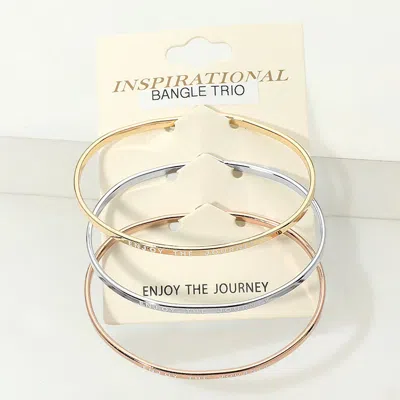 Fashnzfab 3pcs - Enjoy The Journey Inspirational Message Trio Bangle Bracelets In Gold