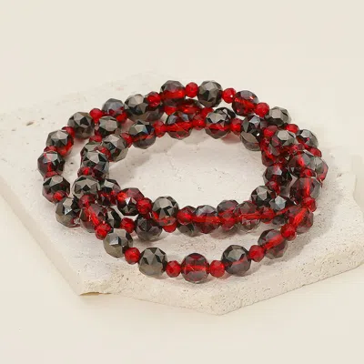 Fashnzfab 3pcs - Faceted Beaded Stretch Multi Layered Bracelets In Red