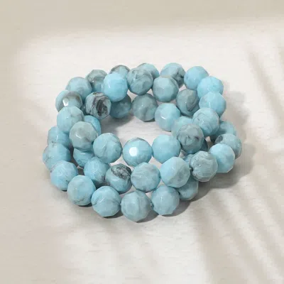 Fashnzfab 3pcs - Faceted Beaded Stretch Multi Layered Bracelets In Blue