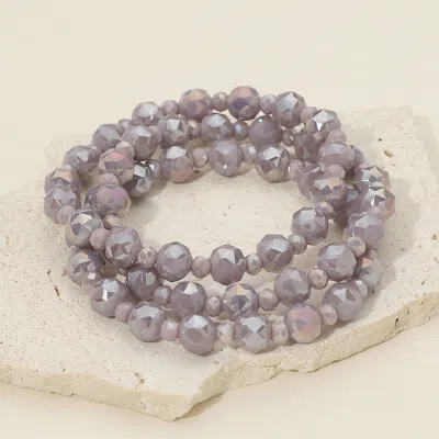 Fashnzfab 3pcs - Faceted Beaded Stretch Multi Layered Bracelets In Gray