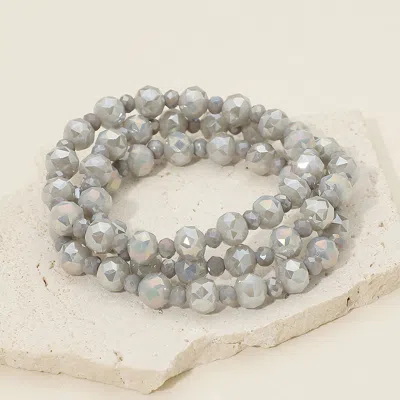Fashnzfab 3pcs - Faceted Beaded Stretch Multi Layered Bracelets In Gray