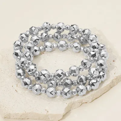 Fashnzfab 3pcs - Faceted Beaded Stretch Multi Layered Bracelets In Metallic