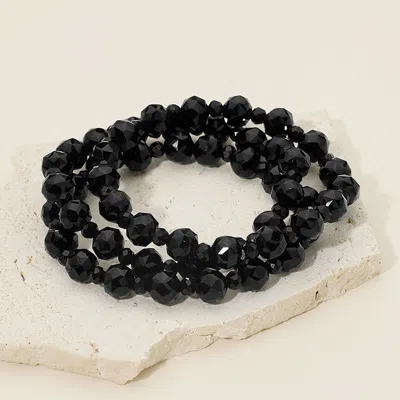 Fashnzfab 3pcs - Faceted Beaded Stretch Multi Layered Bracelets In Pattern