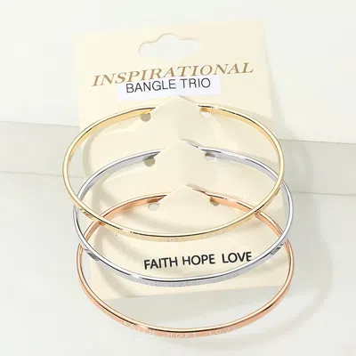 Fashnzfab 3pcs - Faith Hope Love Inspirational Message Trio Bangle Bracelets In Gold