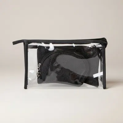 Fashnzfab 3pcs - Floral Clear Travel Cosmetic Pouch Bag Set In Black