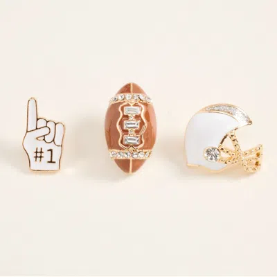 Fashnzfab 3pcs - Football Helmet Number One Pin Brooch Set In Silver