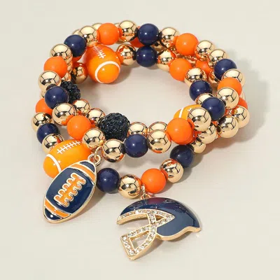 Fashnzfab 3pcs - Game Day Football Helmet Charm Beaded Stretch Multi Layered Bracelets In Orange