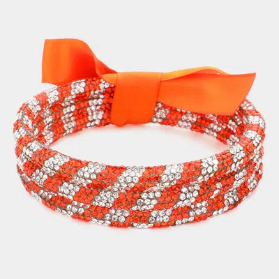 Fashnzfab 3pcs - Game Day Rhinestone Pave Bangle Layered Bracelets Orange, White