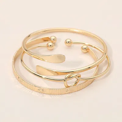 Fashnzfab 3pcs - Gold Dipped Minimalist Knot Accent Bangle Cuff Multi Layered Bracelets
