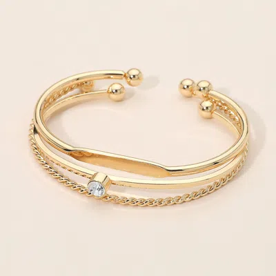 Fashnzfab 3pcs - Gold Dipped Minimalist Layered Cuff Bracelets In Silver